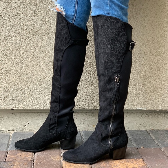 Black Microfiber Knee High Riding Boots - Picture 4 of 8